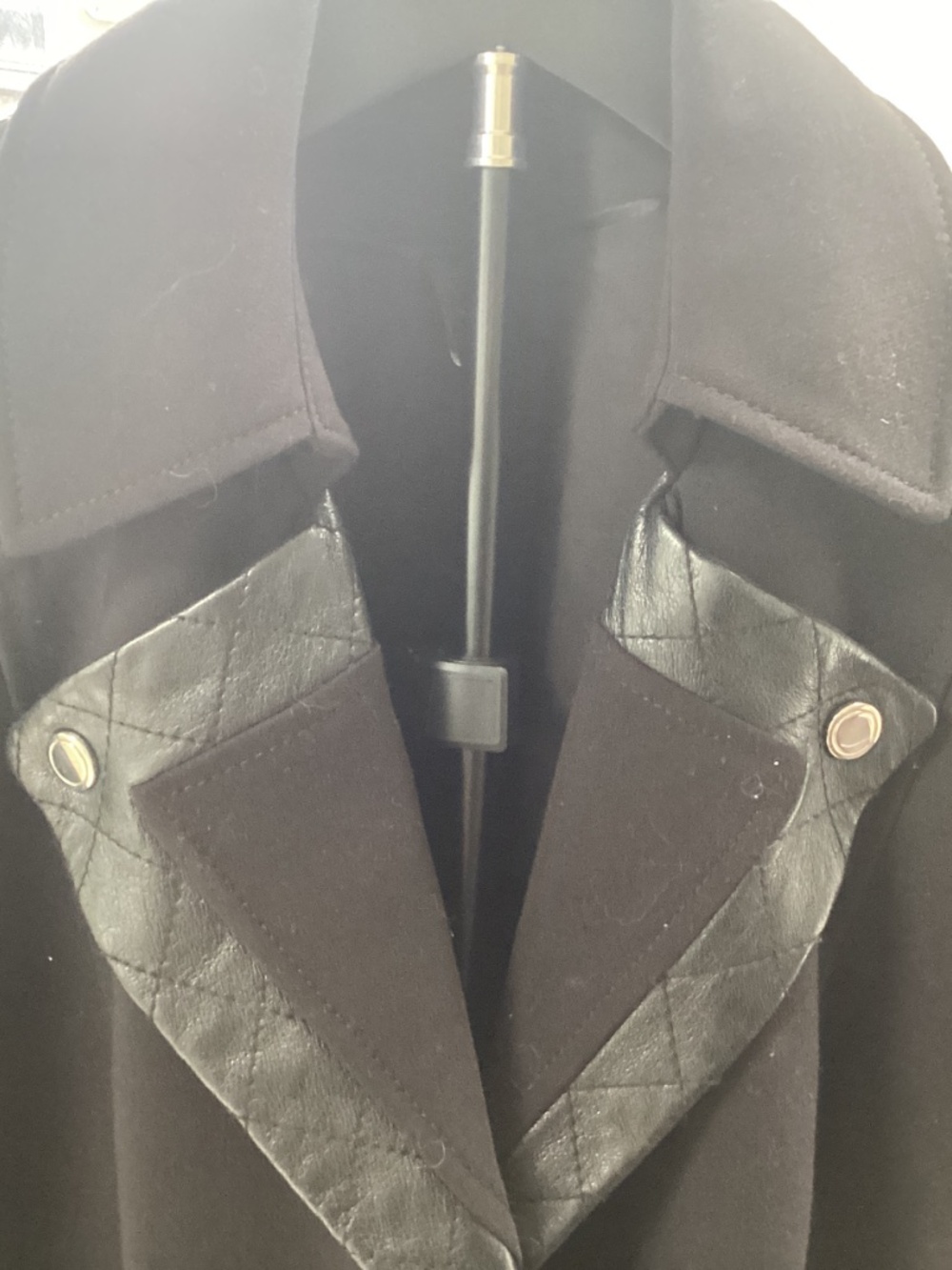White House Black Market Black Wool-Blend Moto Jacket Lamb Leather Trim 0 - Picture 11 of 16